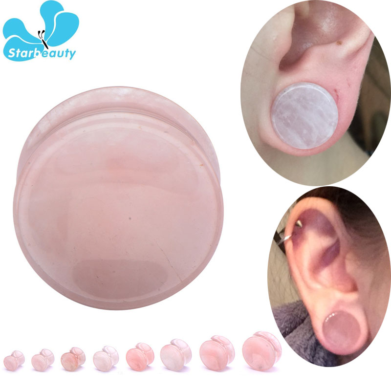 Body Jewelry Gauge Sizes - 2Pc Quarzo Rosa Organico Pietra Trafori
